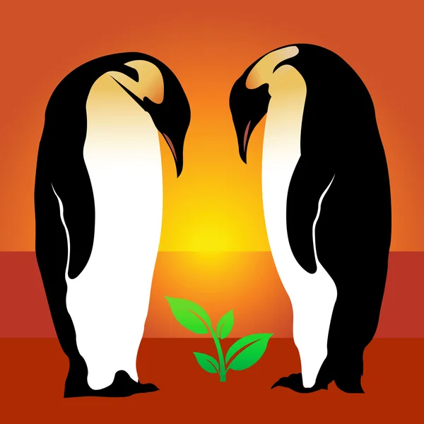 Penguin. Plant — Stock Vector