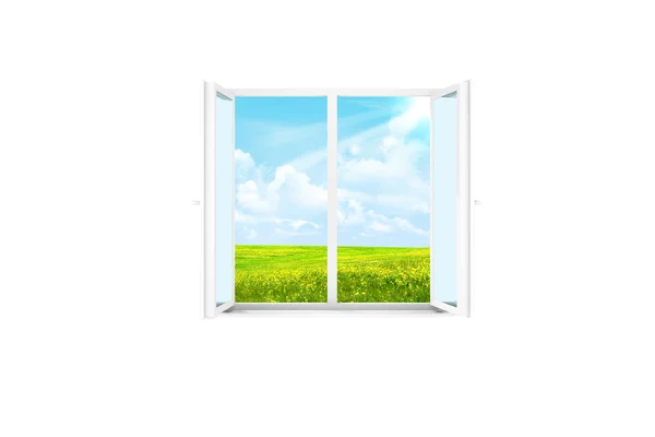 Nyitott ablak egy fehér szobában — Stock Fotó