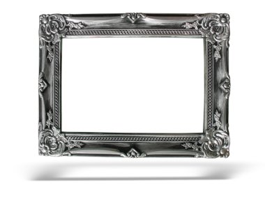 Old antique silver frame over white background clipart