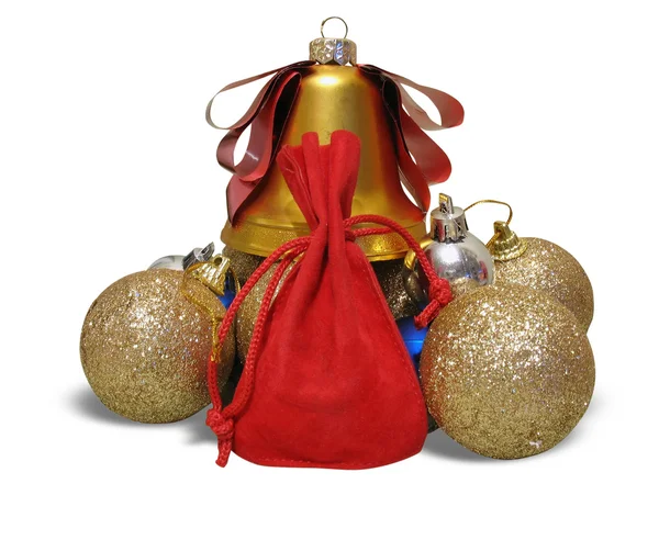 Vánoční složení s bell a zlaté cibule — Stock fotografie