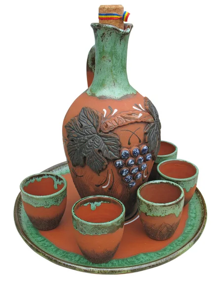 Kleurrijke ontworpen klei vaas geïsoleerd over Wit — Stockfoto