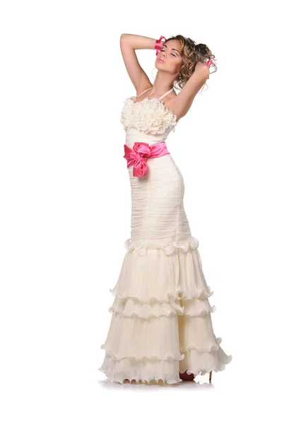 Belleza joven novia vestida con elegancia vestido de novia blanco —  Fotos de Stock