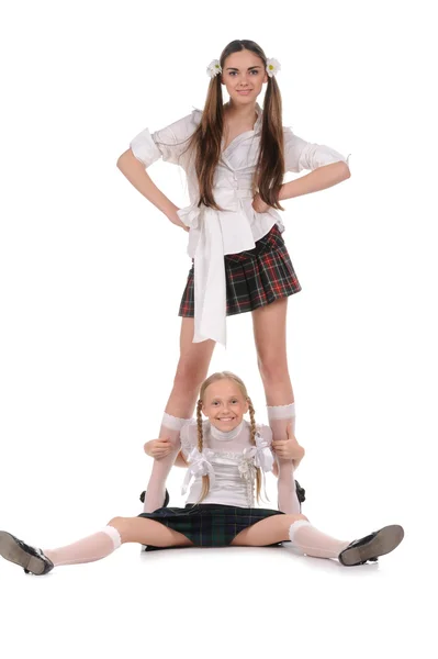 Beyaz arka plan üzerinde izole komik kız öğrenciler — Stok fotoğraf