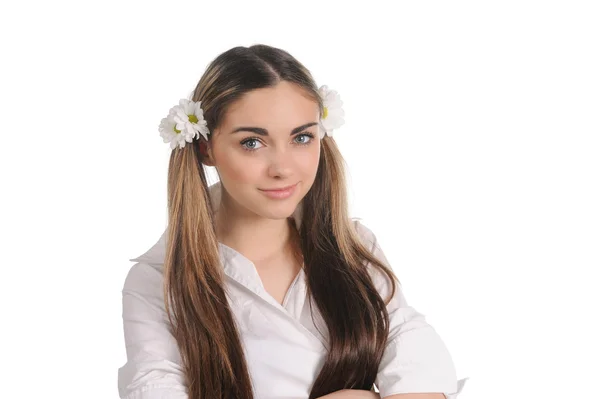 Portrait of beautiful girl isolated on white — Stock Photo, Image