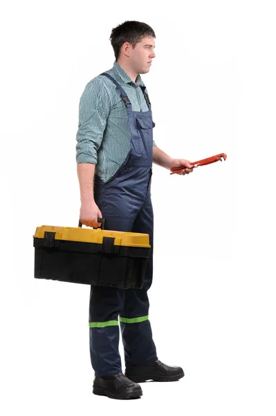 Mechanik s nástroji izolovaných na bílém pozadí — Stock fotografie