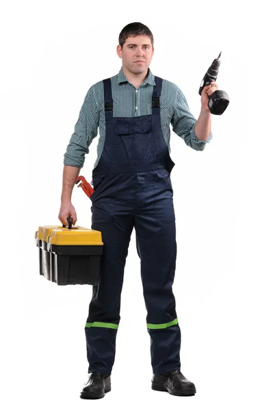 Mechanic met tools geïsoleerd op de witte achtergrond — Stockfoto