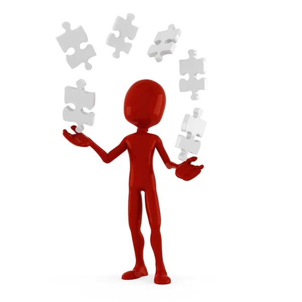 3d man playing with puzzle pieces — Stock Photo, Image