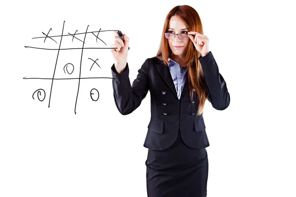 Young beautiful business woman tic-tac-toe game — Stock Photo, Image