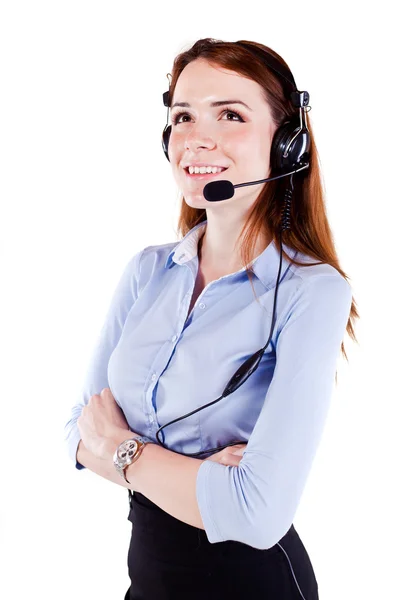 Aantrekkelijke jonge vrouw call center ondersteuning — Stockfoto