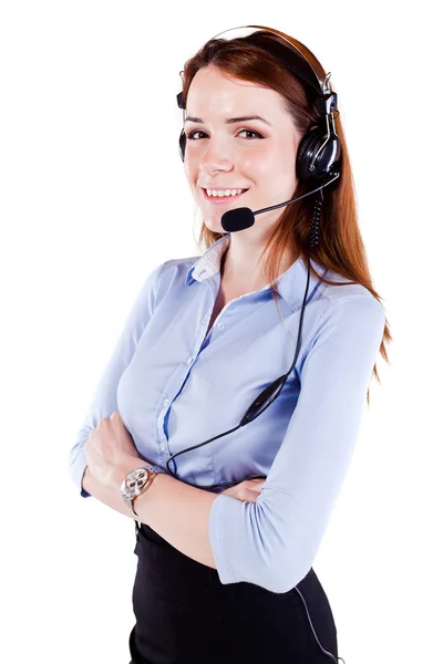 Aantrekkelijke jonge vrouw call center ondersteuning — Stockfoto