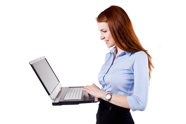 Portret kobiety piękne biznesowych za pomocą laptopa — Zdjęcie stockowe