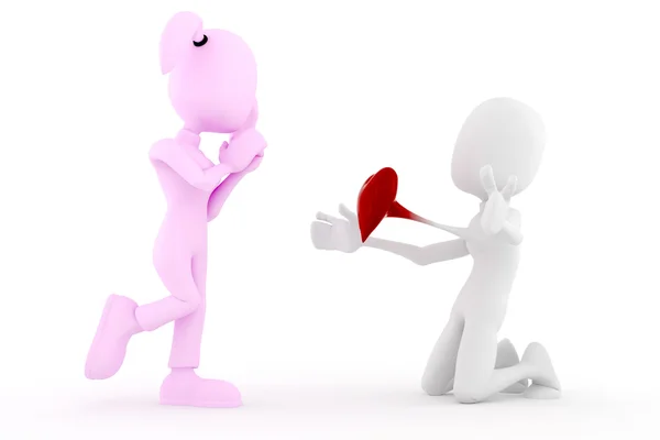 3D-man met een grote rode hart, valentine concept — Stockfoto