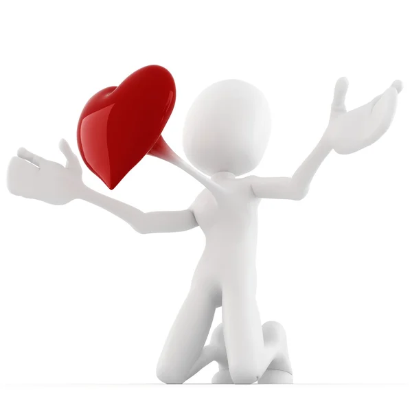 3D man med ett stort rött hjärta, valentine koncept — Stockfoto