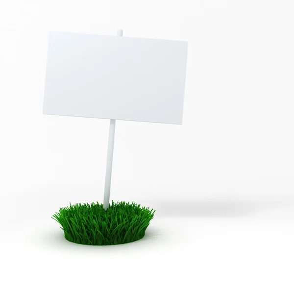 3d tablero en blanco en un parche de hierba fresca verde — Foto de Stock