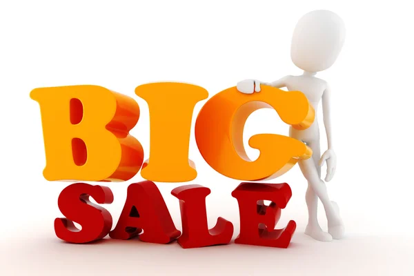 3d man and Big Sale text — Stock Photo, Image
