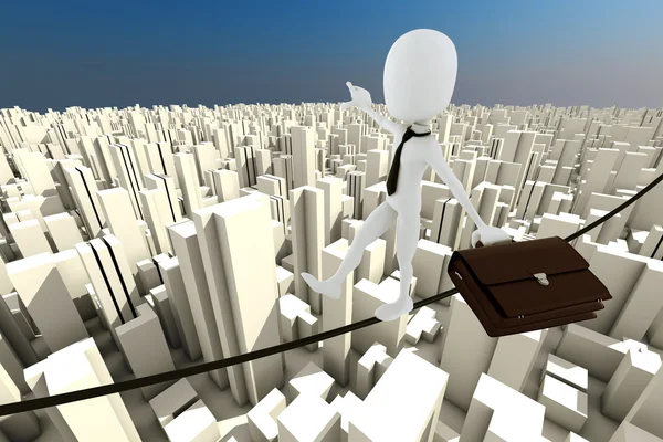 3D-man zakenman in evenwicht op een dunne touw — Stockfoto