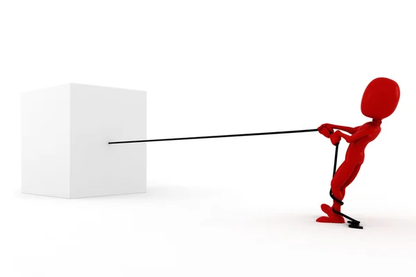 3D-man trekken een touw, op witte achtergrond — Stockfoto
