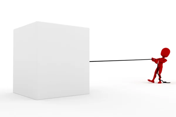 3D man dra ett rep, på vit bakgrund — Stockfoto