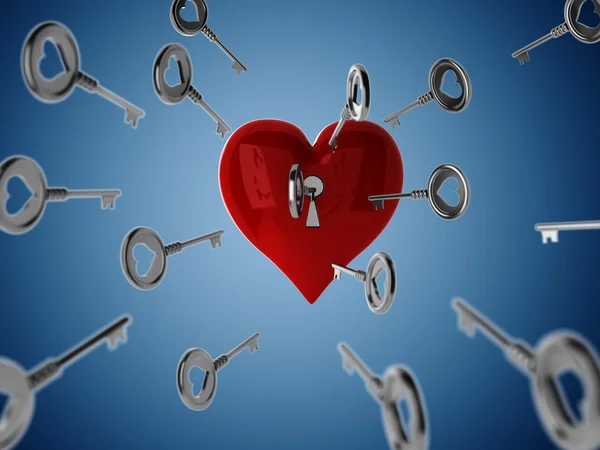 3d chave e coração, Valentine Concept — Fotografia de Stock