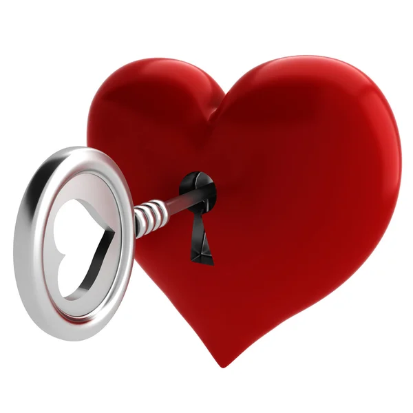 3D-s kulcs és a szív, Valentin koncepció — Stock Fotó