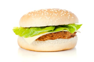 Beyaz arkaplanda lezzetli bir hamburger