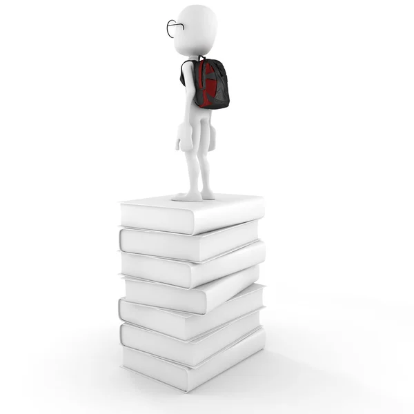 3D-man op een stapel boeken — Stockfoto