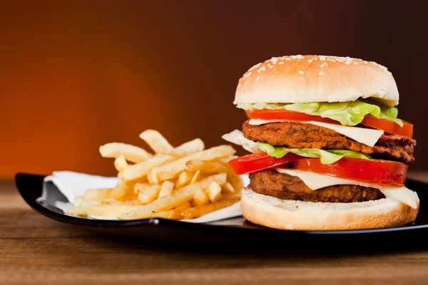 stock image Fast food tasty hamburger and franch fries