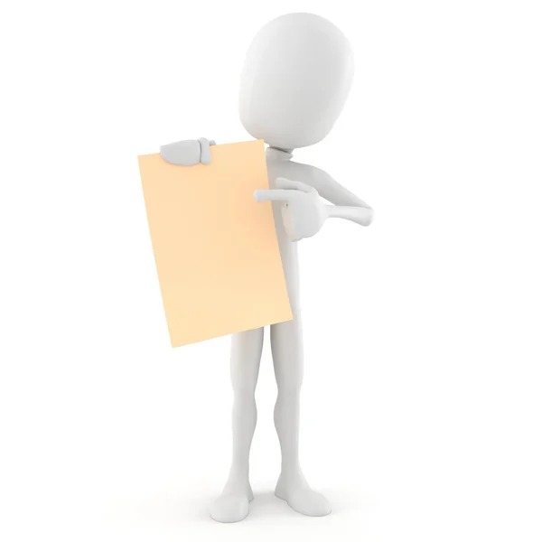 3d man holding a blank sheet of paper — Stock Photo, Image