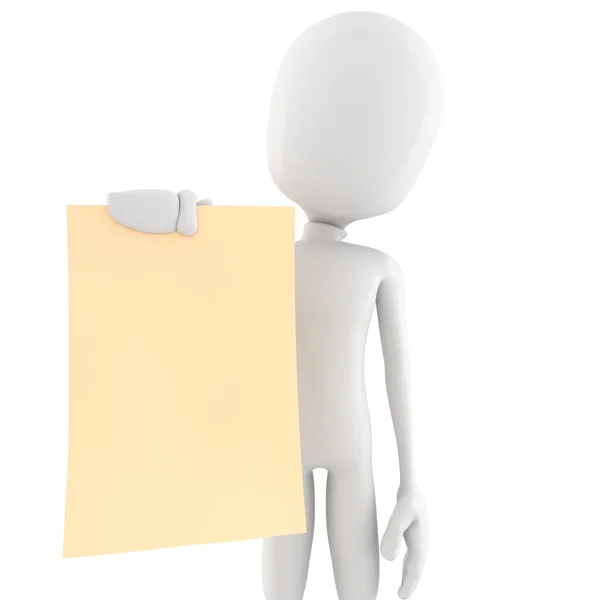 3d man holding a blank sheet of paper — Stock Photo, Image