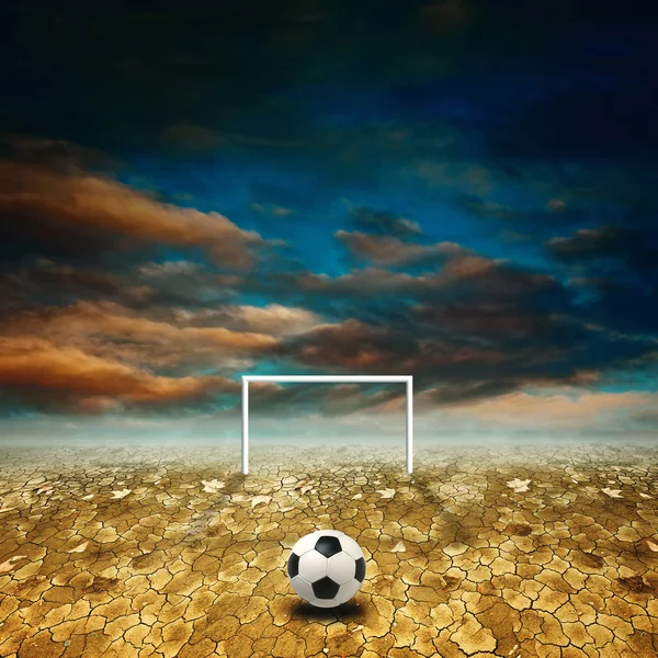 Voetbal in woestijn land — Stockfoto