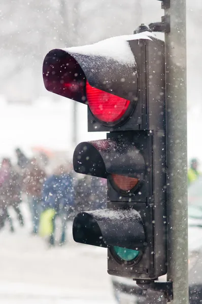 Светофор в снегу — стоковое фото