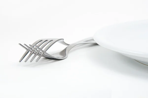 Metal Fork and a Plate — Stock Photo, Image