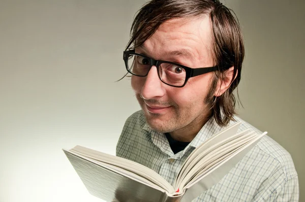 Nerd with a book — Stock Photo, Image