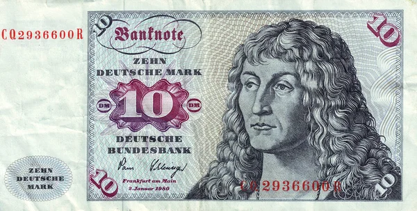Banconote in 10 DM 1963. con ritratto di un giovane sulla base dell'omonimo dipinto di Durer — Foto Stock