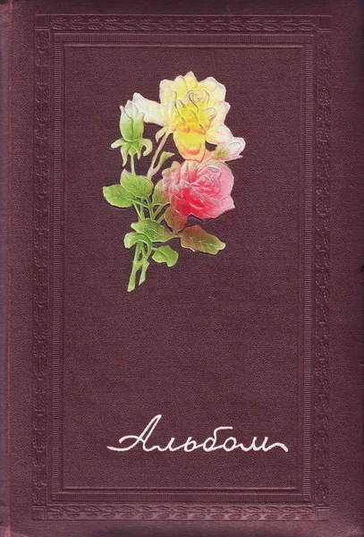 Cover eines alten Fotoalbums mit geprägten Rosen — Stockfoto