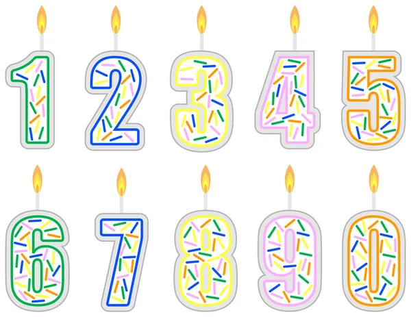 Set nummerierter Geburtstagskerzen — Stockvektor