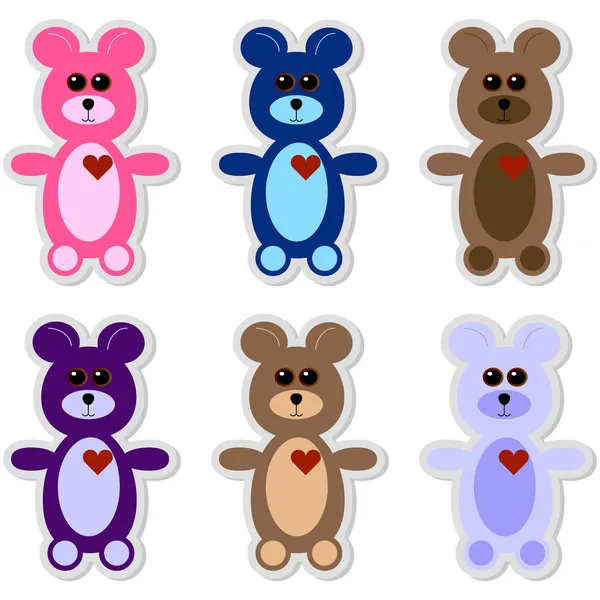 Set von 6 Teddybär-Aufklebern — Stockvektor