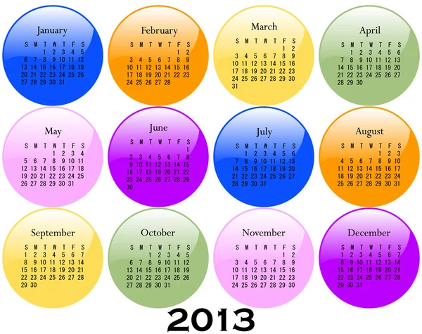 Calendrier 2013 sur les boutons brillants — Image vectorielle