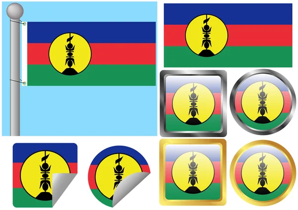 Markering ingesteld Nieuw-CaledoniëYeni Kaledonya bayrağı ayarlama — Stockvector