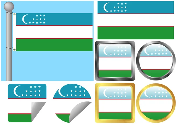 Flaggensatz Usbekistan — Stockvektor