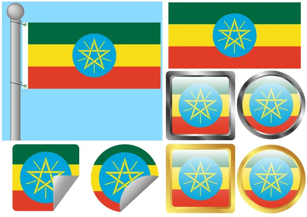 Bandeira Set Etiópia — Vetor de Stock