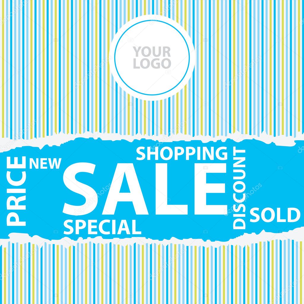 Discount sale advertisement with blue stripes and a place for your logo