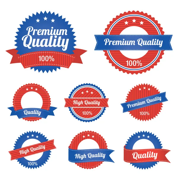 Etiquetas de qualidade premium em azul na cor vermelha —  Vetores de Stock