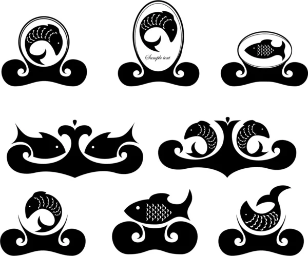 Conjunto de ícones em um peixe tema . — Vetor de Stock