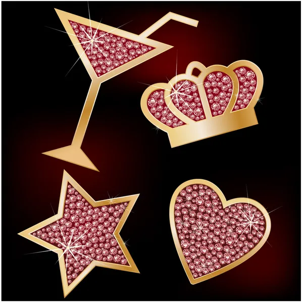 Crown, star, heart, the martinis decorated with brilliants. — Stock Vector