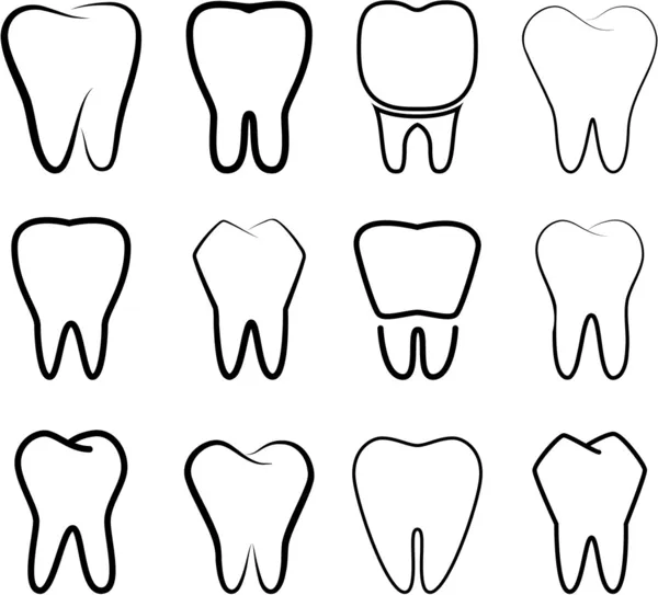 Satz der stabilisierten Zähne auf weißem Hintergrund. — Stockvektor