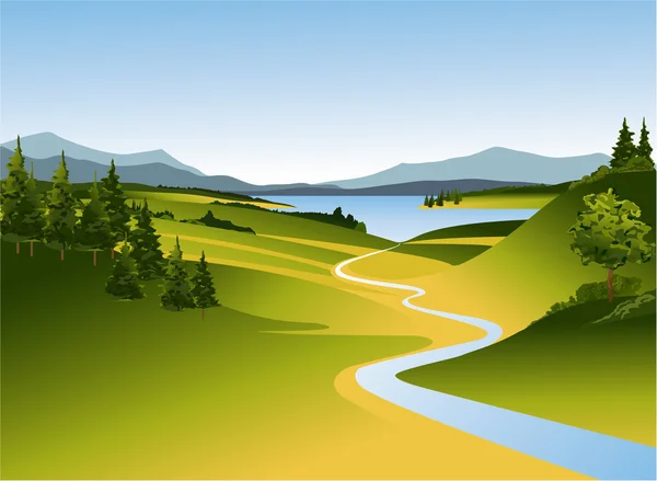 川と山の風景 — ストックベクタ