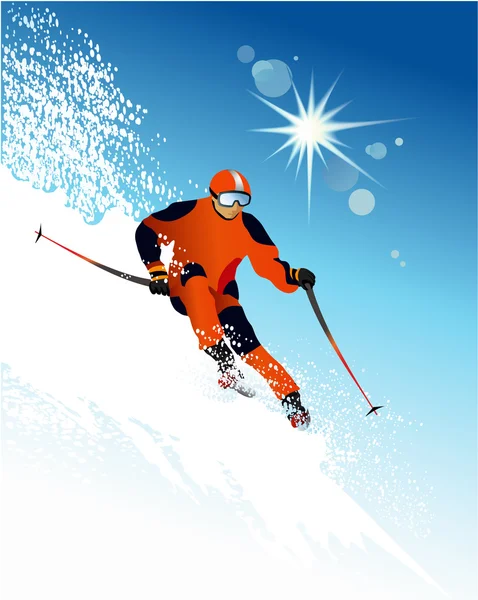 Skifahrer in den Bergen — Stockvektor