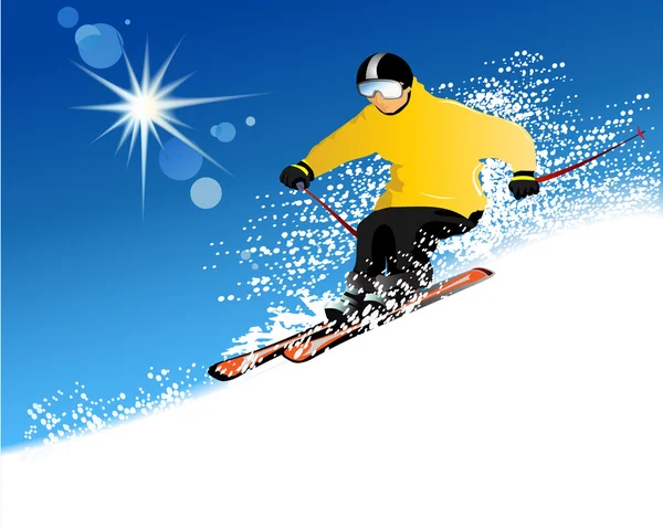 Skier in mountains — Stock Vector