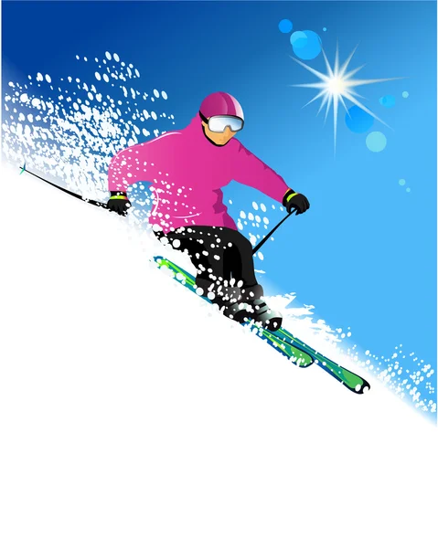 Sciatore in montagna — Vettoriale Stock